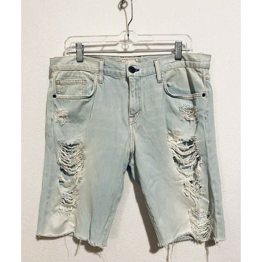 Current Elliot Shorts Womens 29 Light Blue Distressed Denim The Long Boyfriend